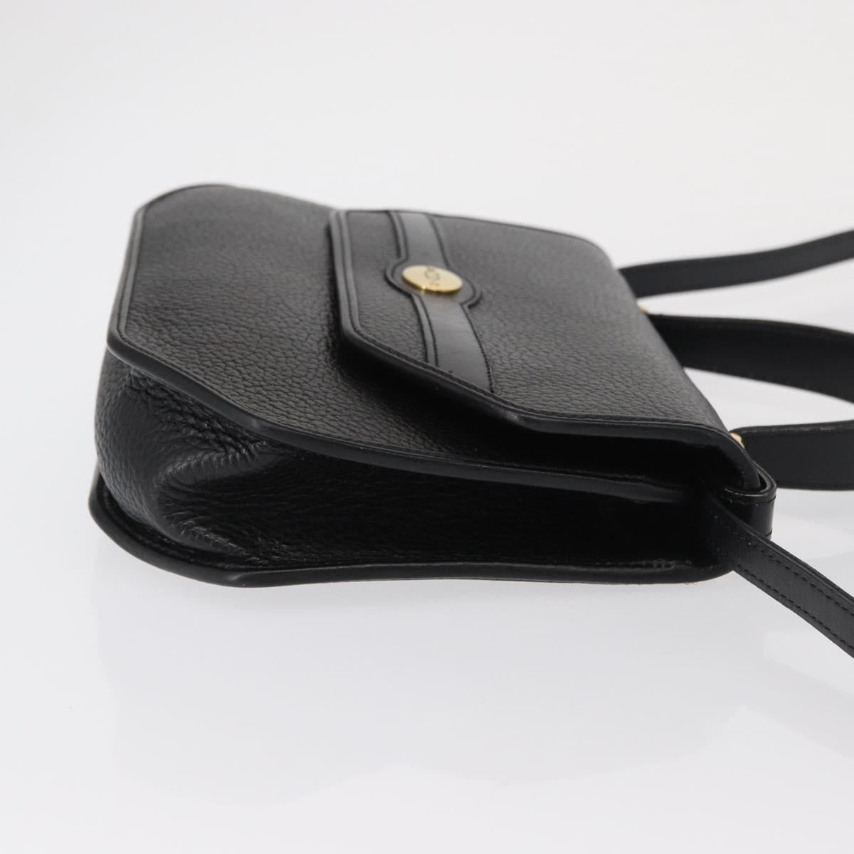 Christian Dior Hand Bag Leather 2way Black Gold Auth 166637