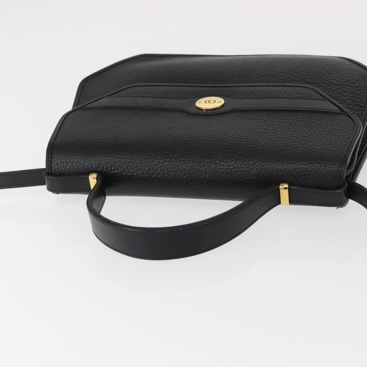 Christian Dior Hand Bag Leather 2way Black Gold Auth 166637