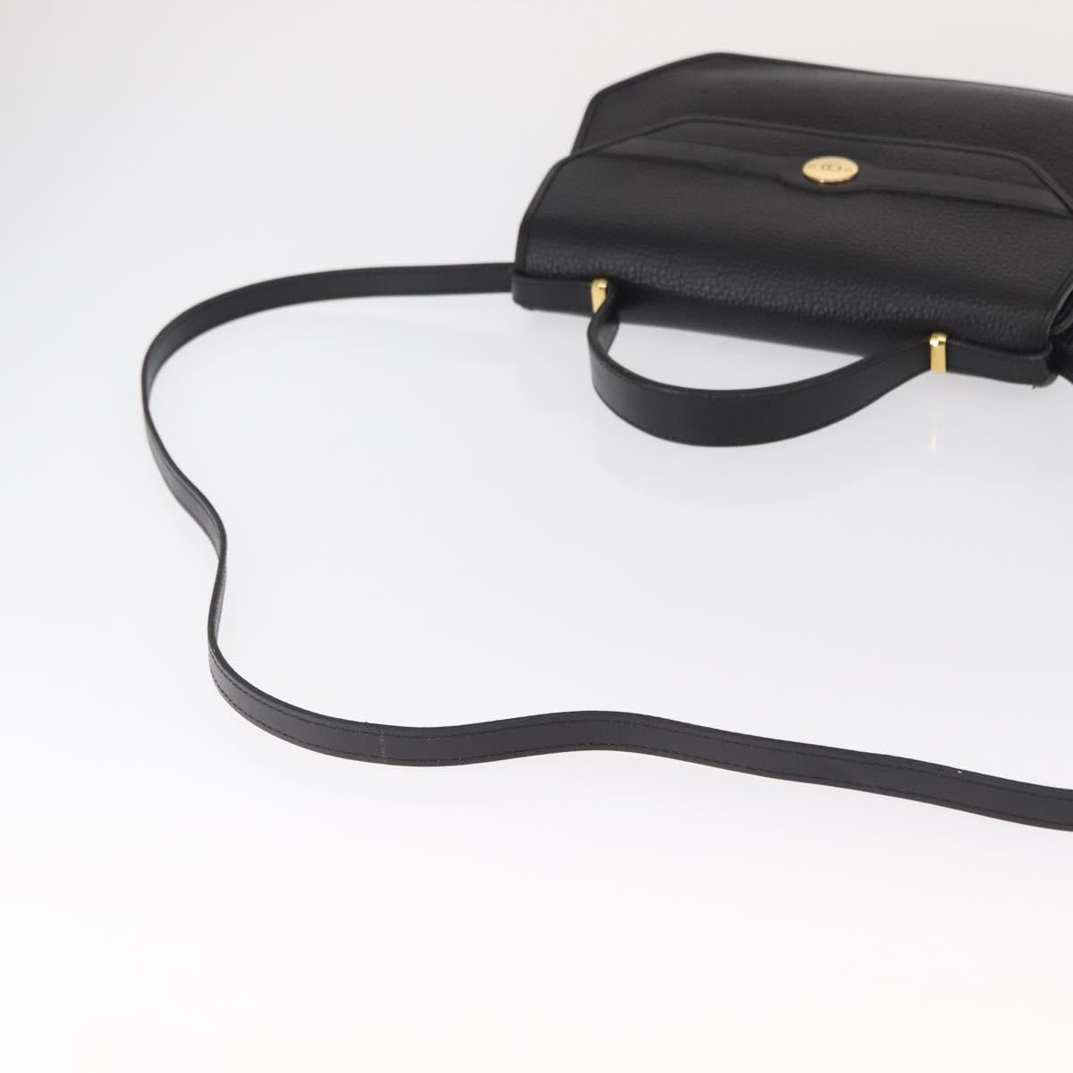 Christian Dior Hand Bag Leather 2way Black Gold Auth 166637