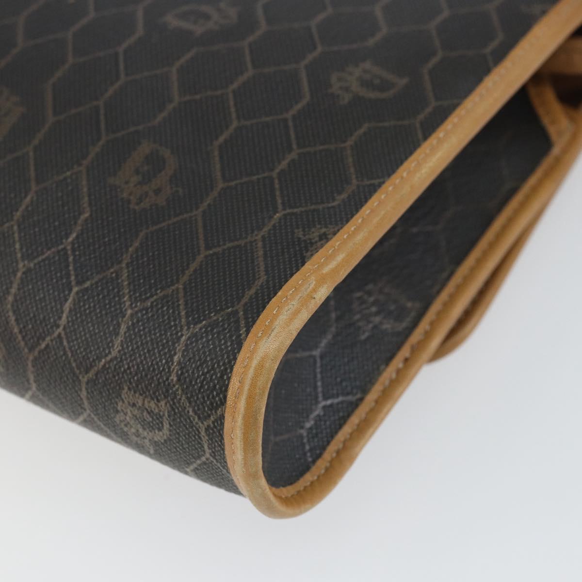 Christian Dior Honeycomb Canvas Shoulder Bag PVC Black Gold Auth 166639
