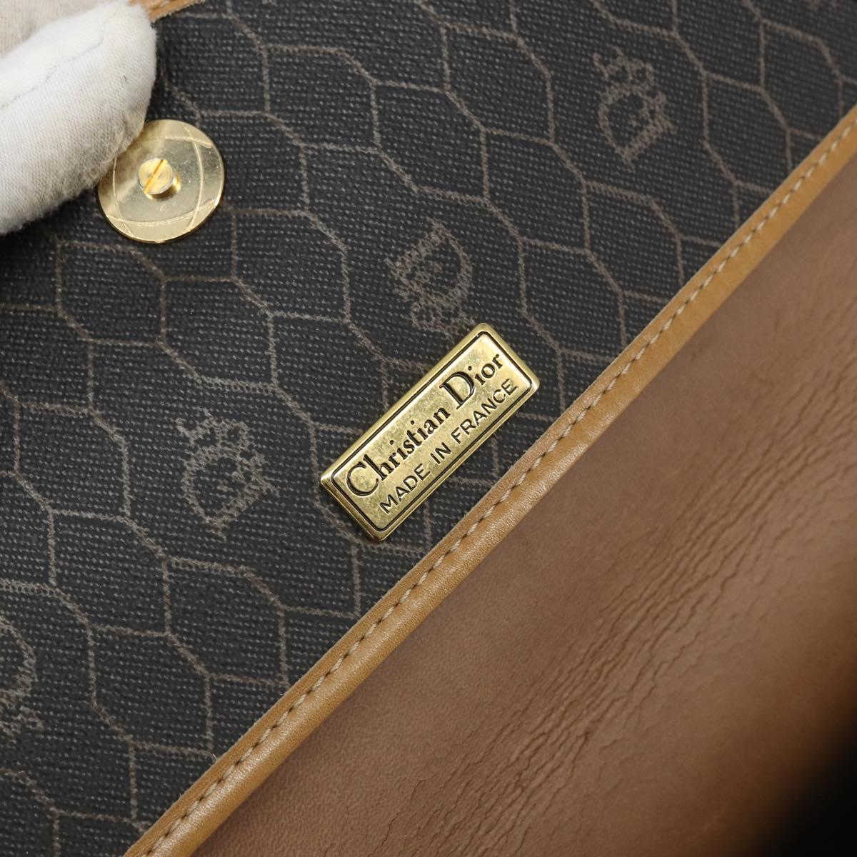 Christian Dior Honeycomb Canvas Shoulder Bag PVC Black Gold Auth 166639