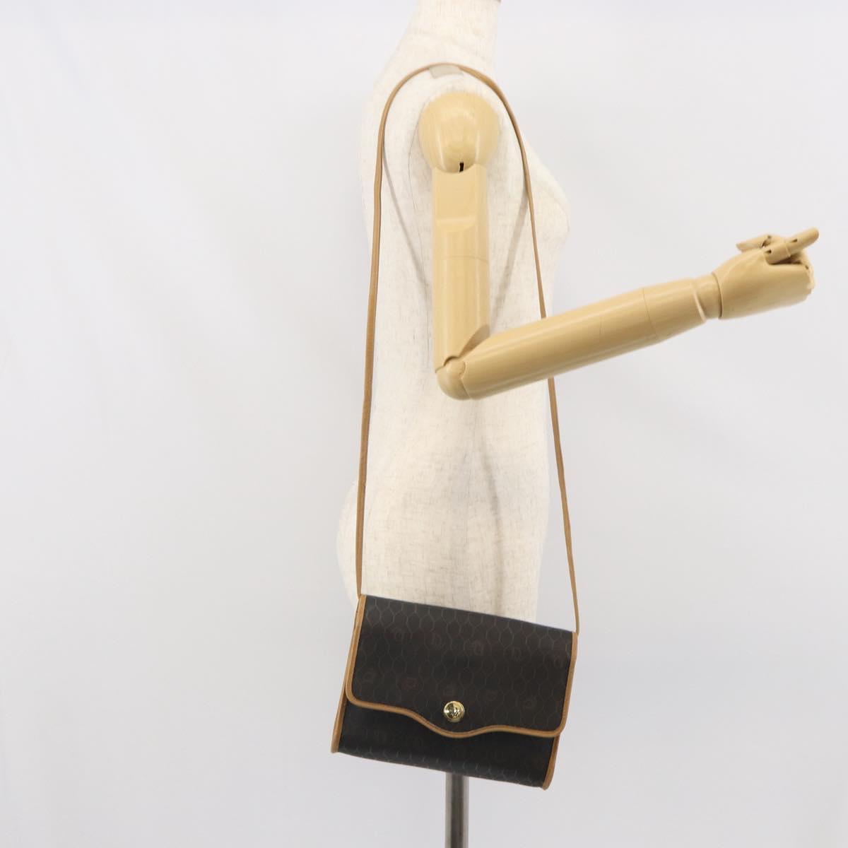 Christian Dior Honeycomb Canvas Shoulder Bag PVC Black Gold Auth 166639