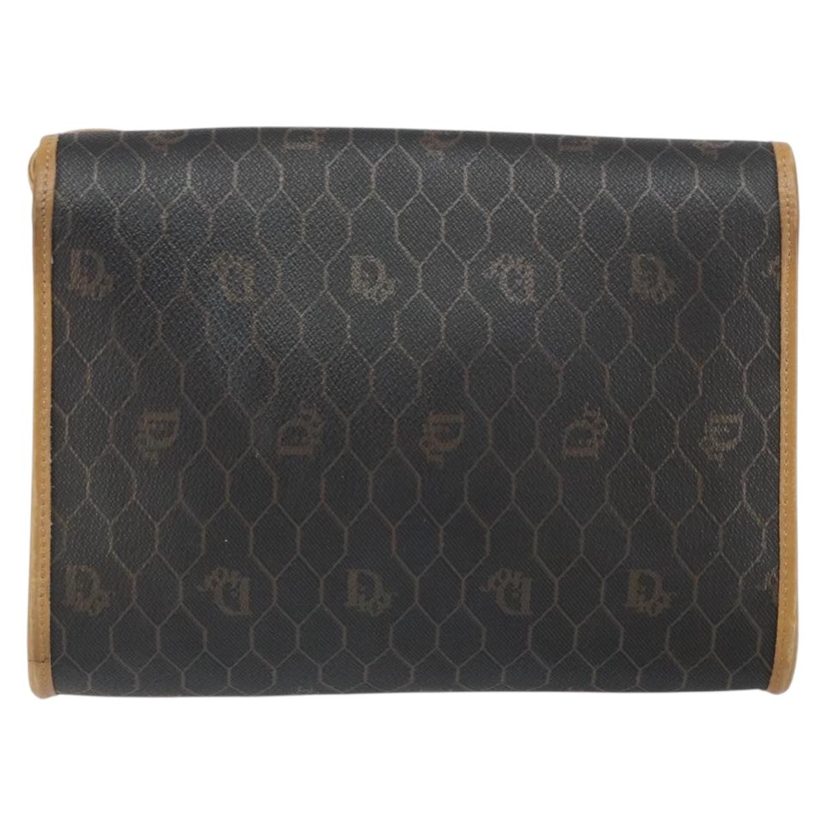 Christian Dior Honeycomb Canvas Shoulder Bag PVC Black Gold Auth 166639