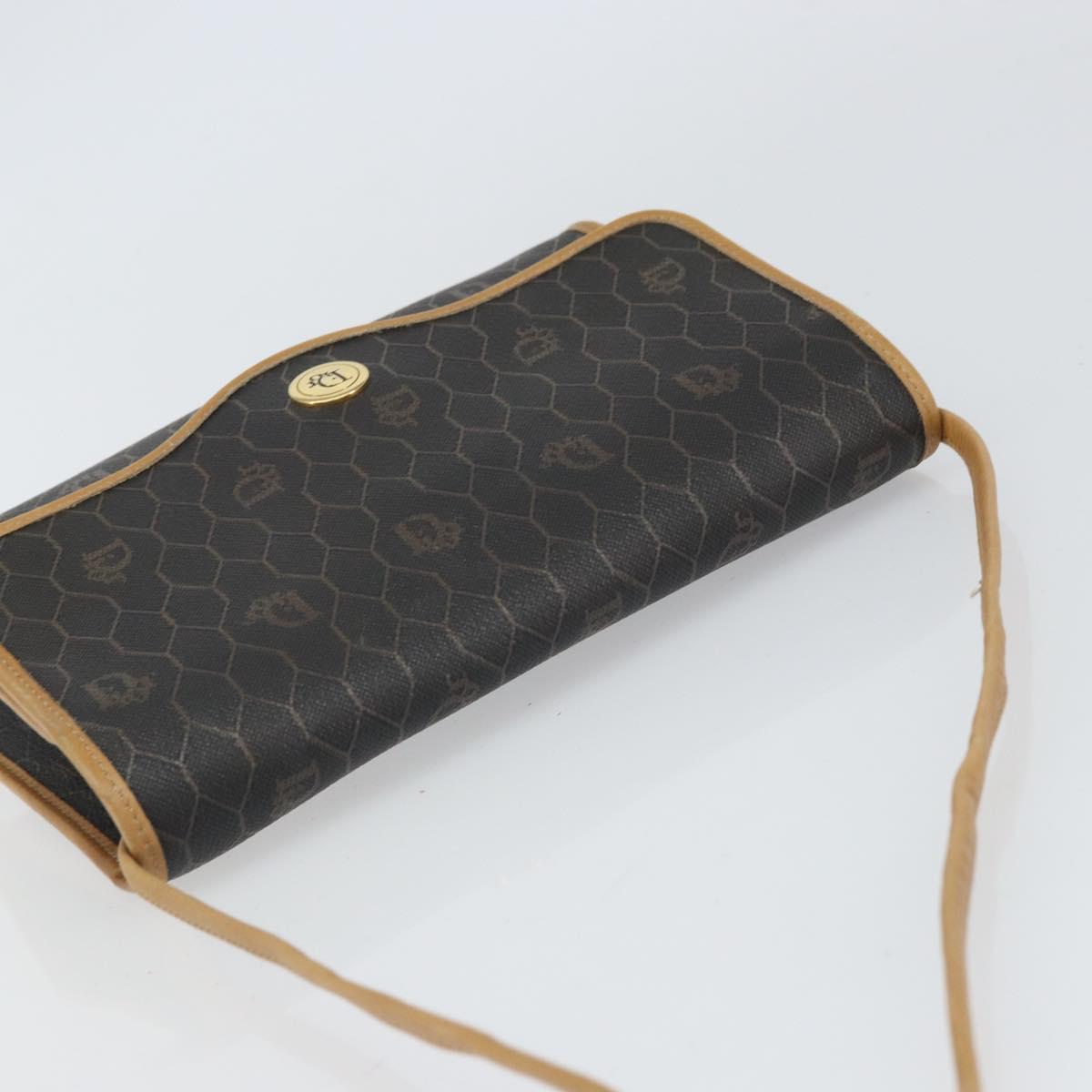 Christian Dior Honeycomb Canvas Shoulder Bag PVC Black Gold Auth 166639