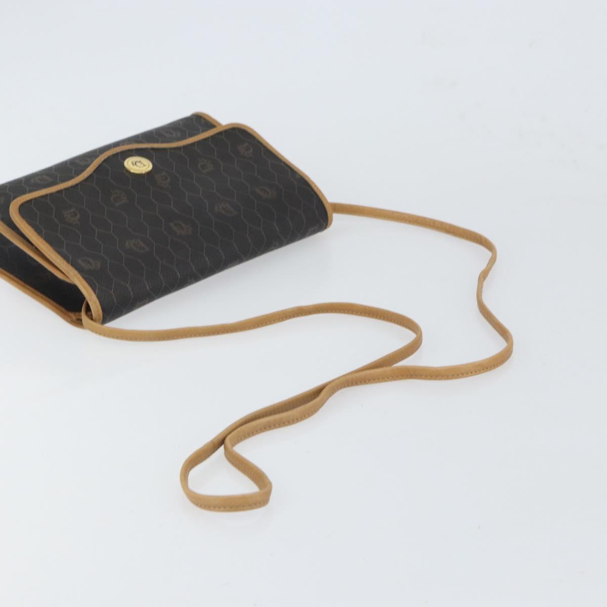 Christian Dior Honeycomb Canvas Shoulder Bag PVC Black Gold Auth 166639