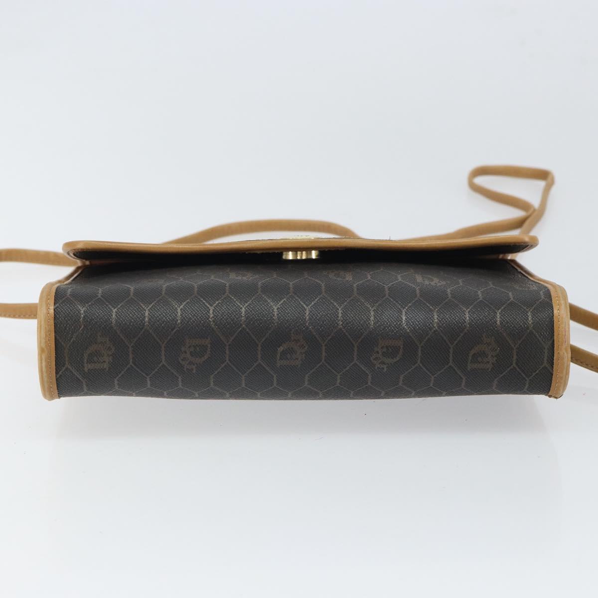 Christian Dior Honeycomb Canvas Shoulder Bag PVC Black Gold Auth 166639