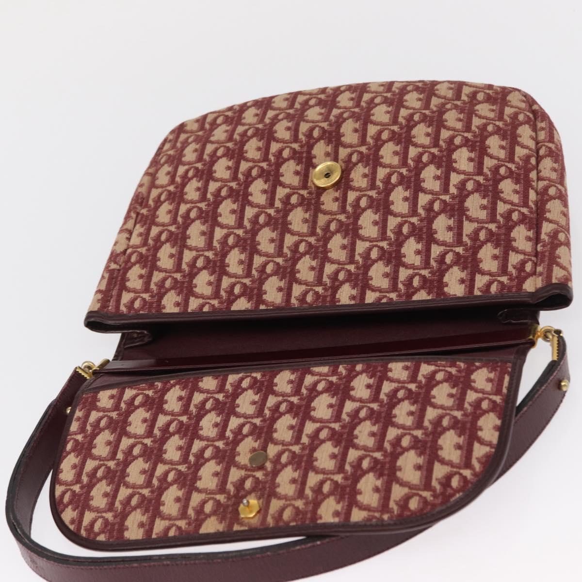 Christian Dior Trotter Canvas Shoulder Bag Red Gold Auth 166640