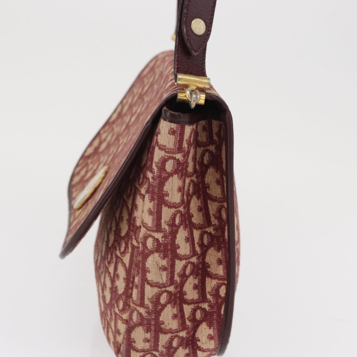 Christian Dior Trotter Canvas Shoulder Bag Red Gold Auth 166640