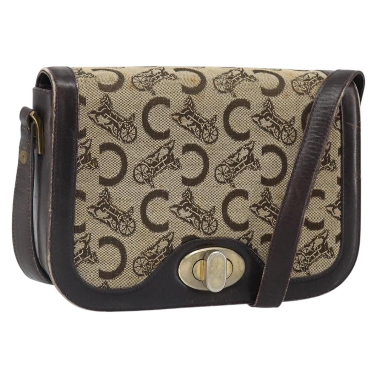 CELINE C Sulky Shoulder Bag Canvas Beige Gold Auth 166644