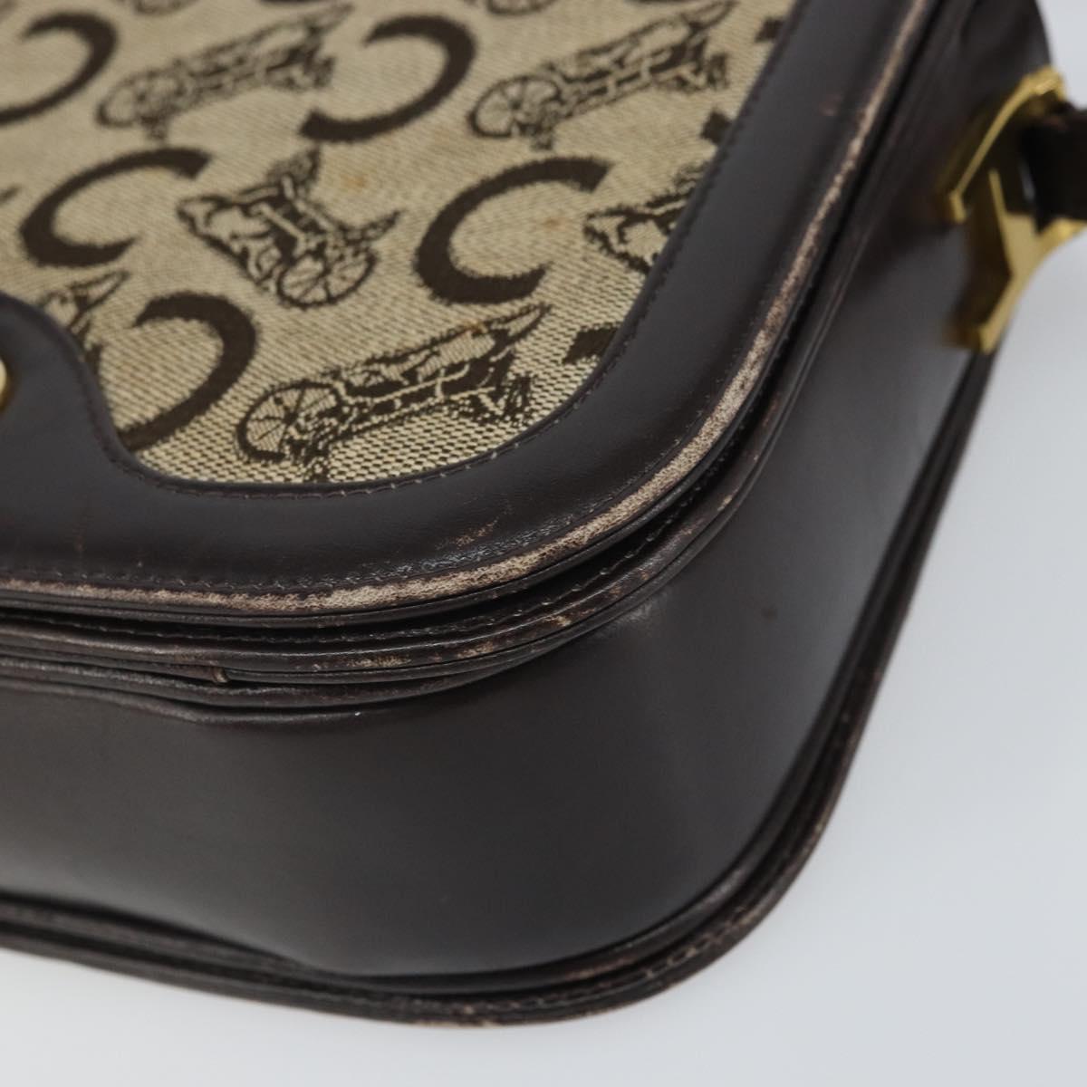 CELINE C Sulky Shoulder Bag Canvas Beige Gold Auth 166644