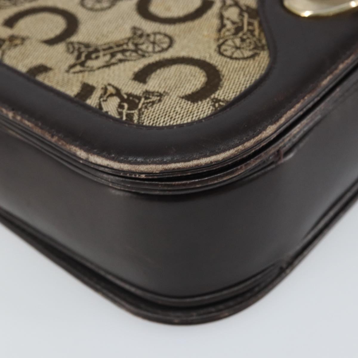 CELINE C Sulky Shoulder Bag Canvas Beige Gold Auth 166644