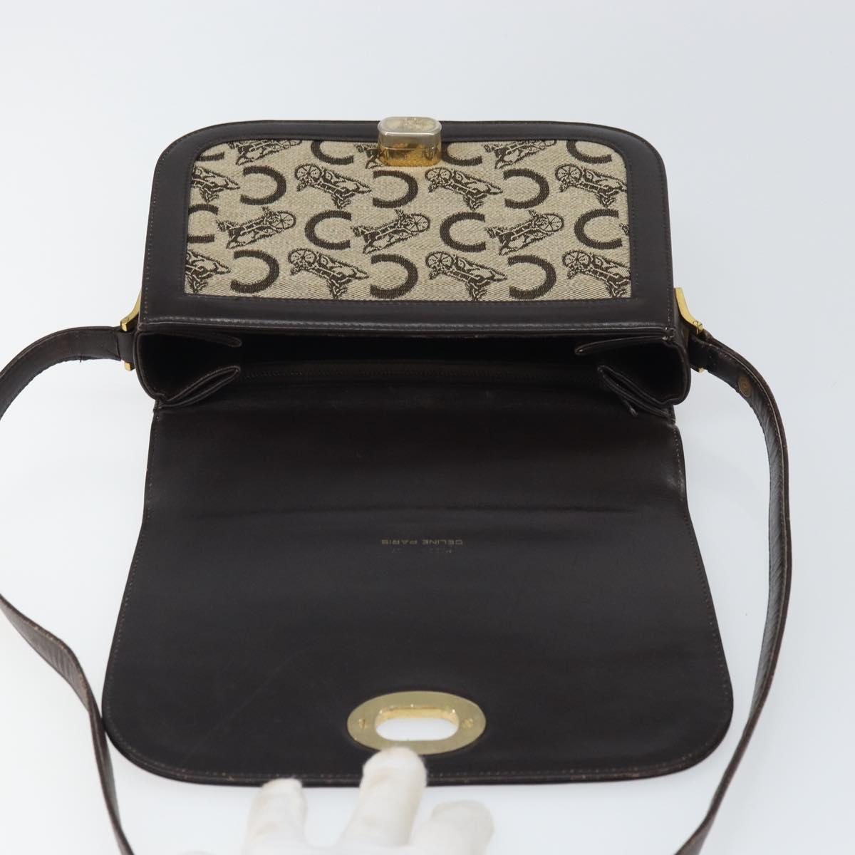 CELINE C Sulky Shoulder Bag Canvas Beige Gold Auth 166644