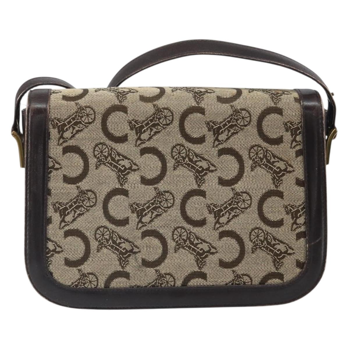 CELINE C Sulky Shoulder Bag Canvas Beige Gold Auth 166644