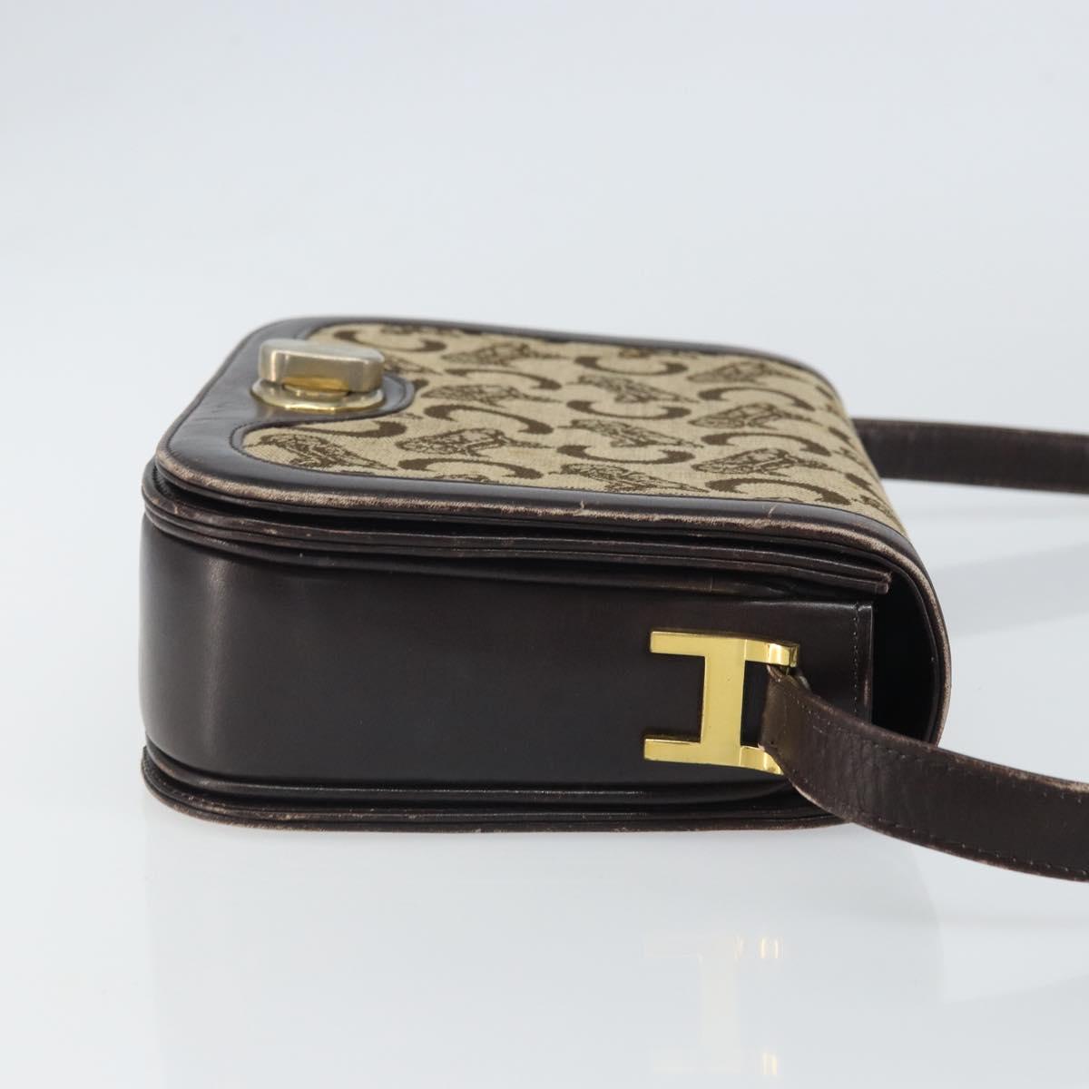 CELINE C Sulky Shoulder Bag Canvas Beige Gold Auth 166644