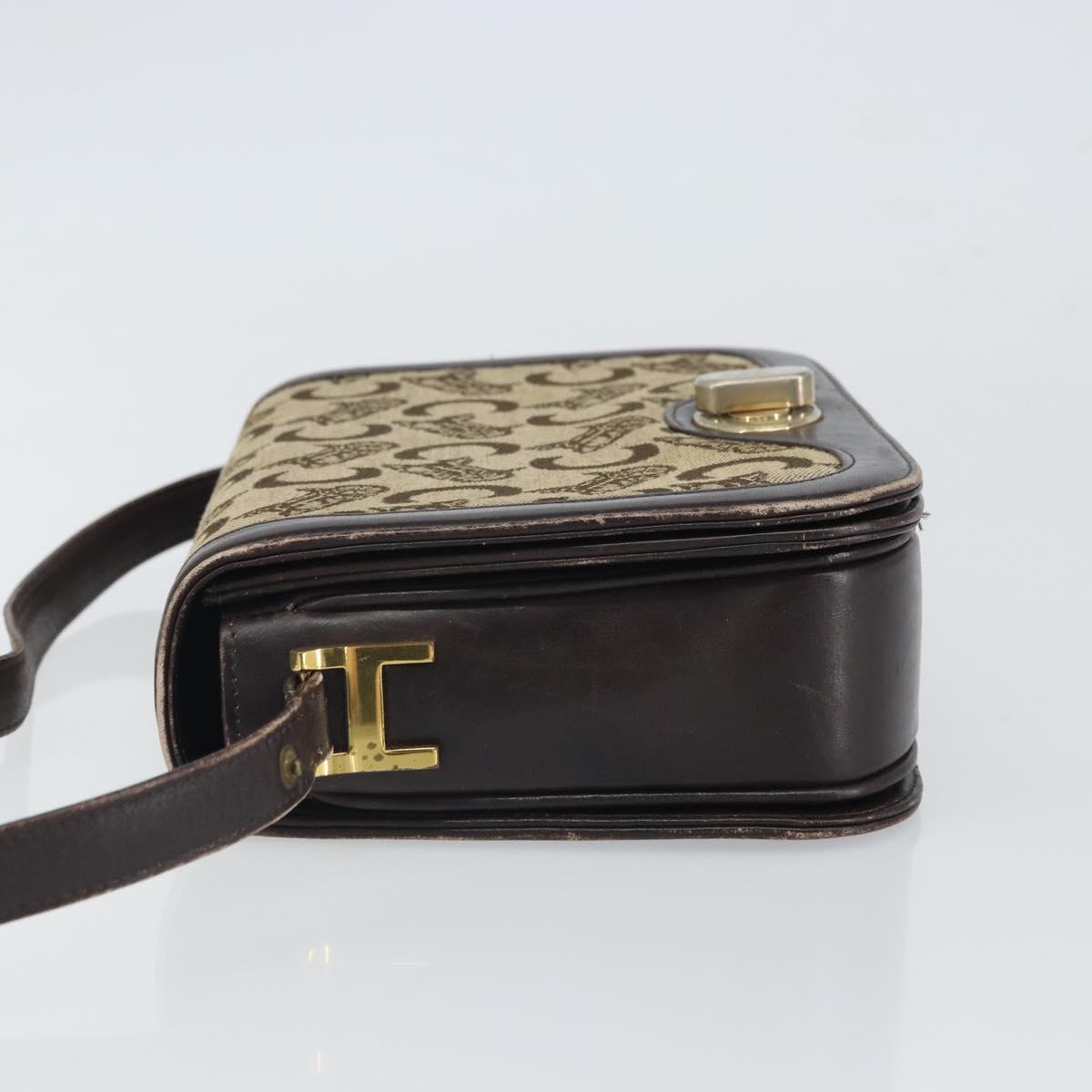 CELINE C Sulky Shoulder Bag Canvas Beige Gold Auth 166644