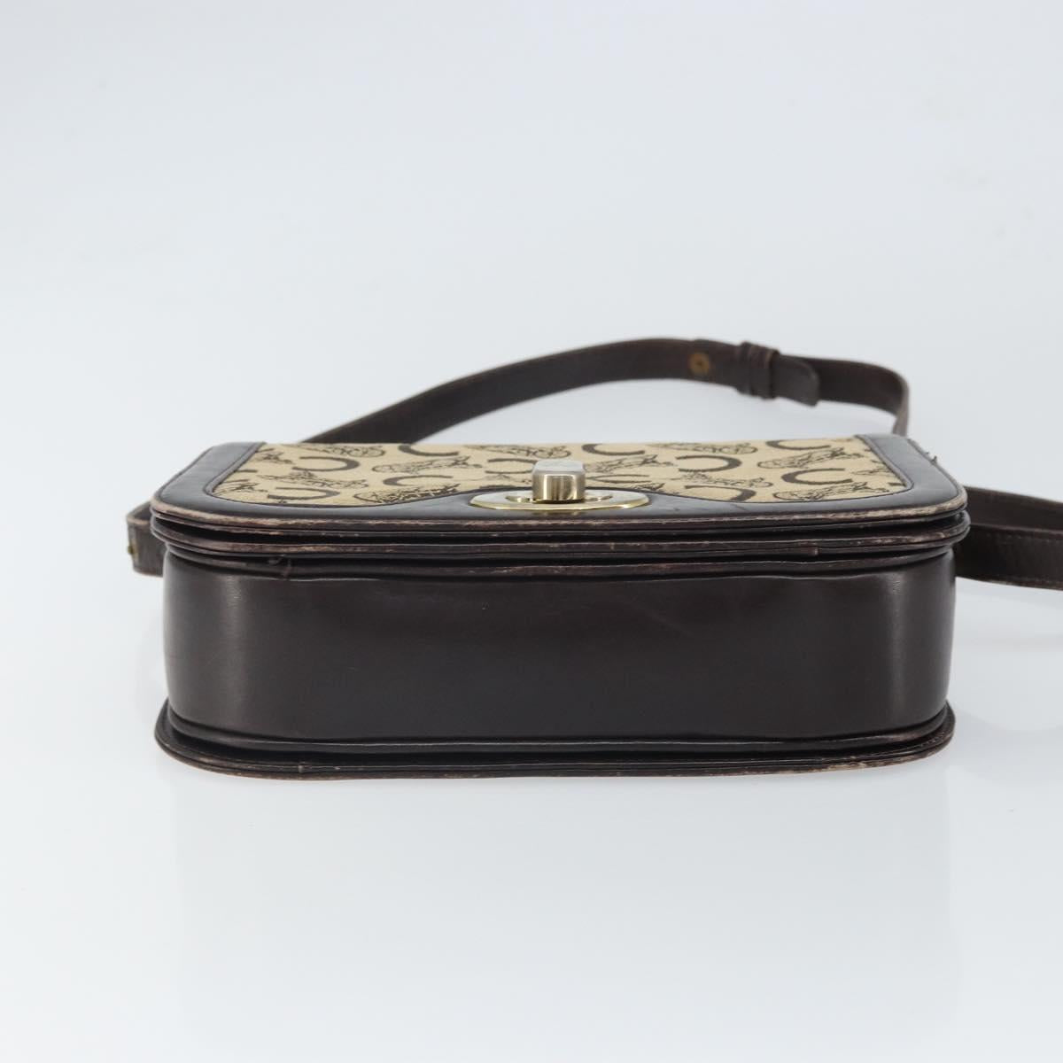 CELINE C Sulky Shoulder Bag Canvas Beige Gold Auth 166644