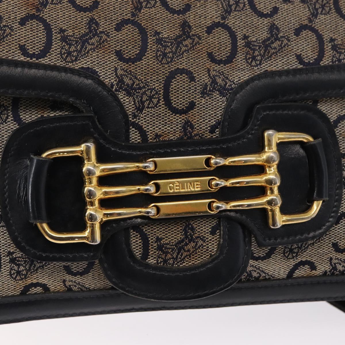 CELINE C Sulky Shoulder Bag Canvas Navy Gold Auth 166645