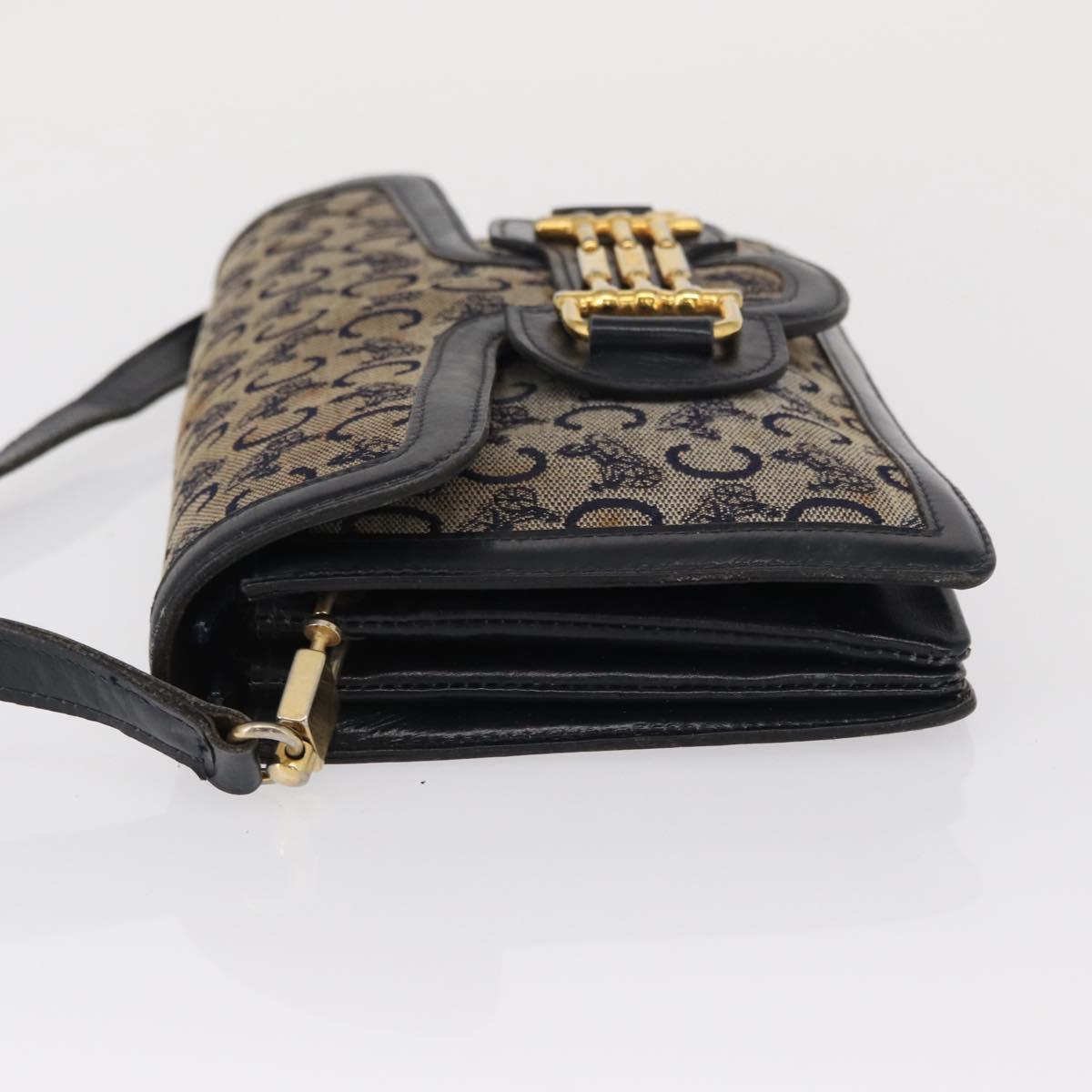 CELINE C Sulky Shoulder Bag Canvas Navy Gold Auth 166645