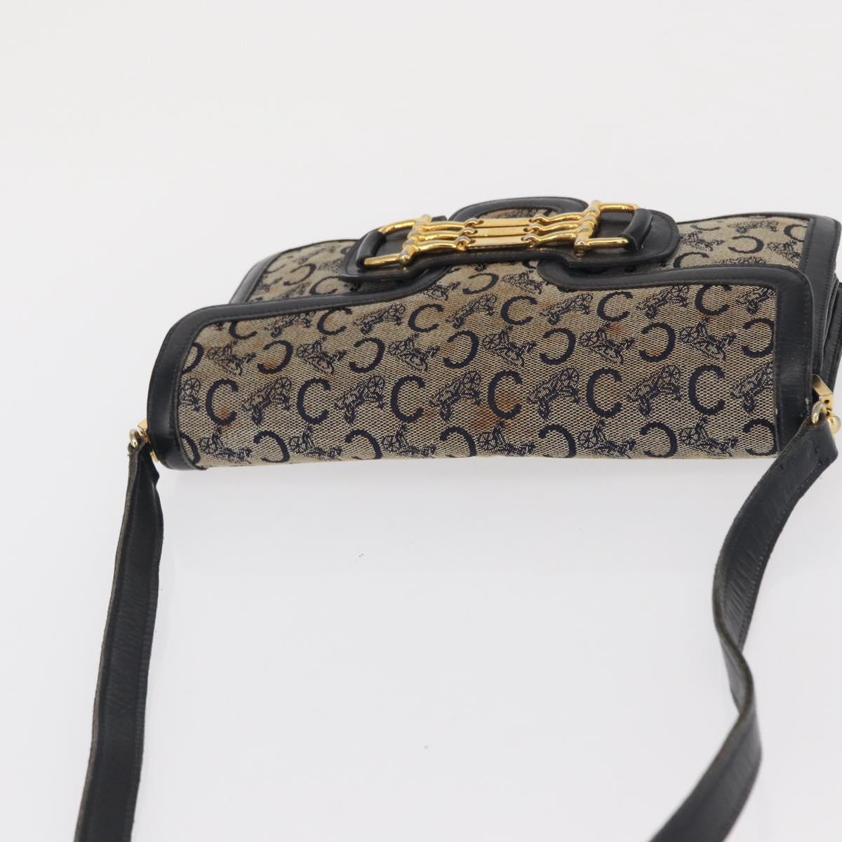 CELINE C Sulky Shoulder Bag Canvas Navy Gold Auth 166645