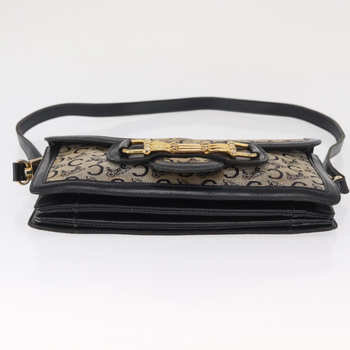 CELINE C Sulky Shoulder Bag Canvas Navy Gold Auth 166645