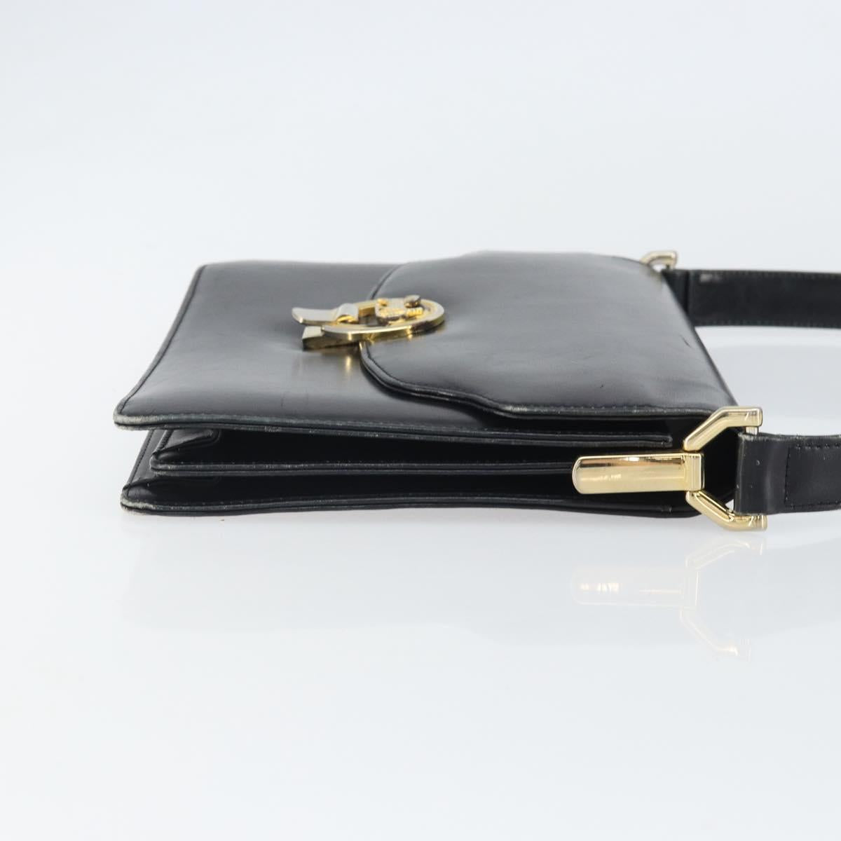 CELINE Shoulder Bag Leather Black Gold Auth 166646