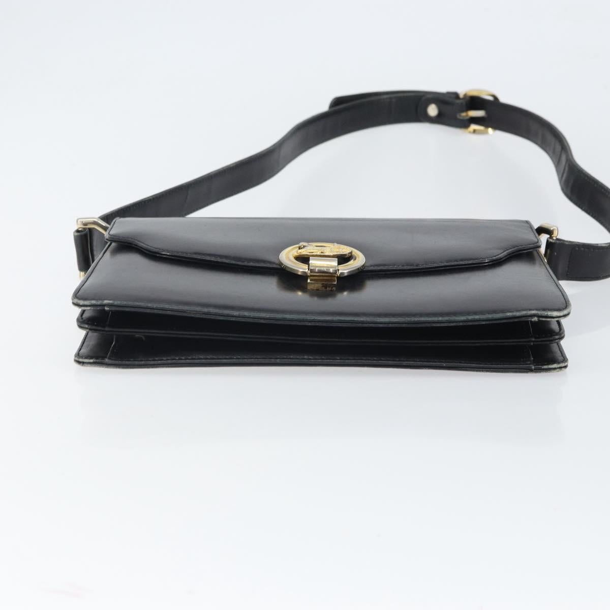 CELINE Shoulder Bag Leather Black Gold Auth 166646