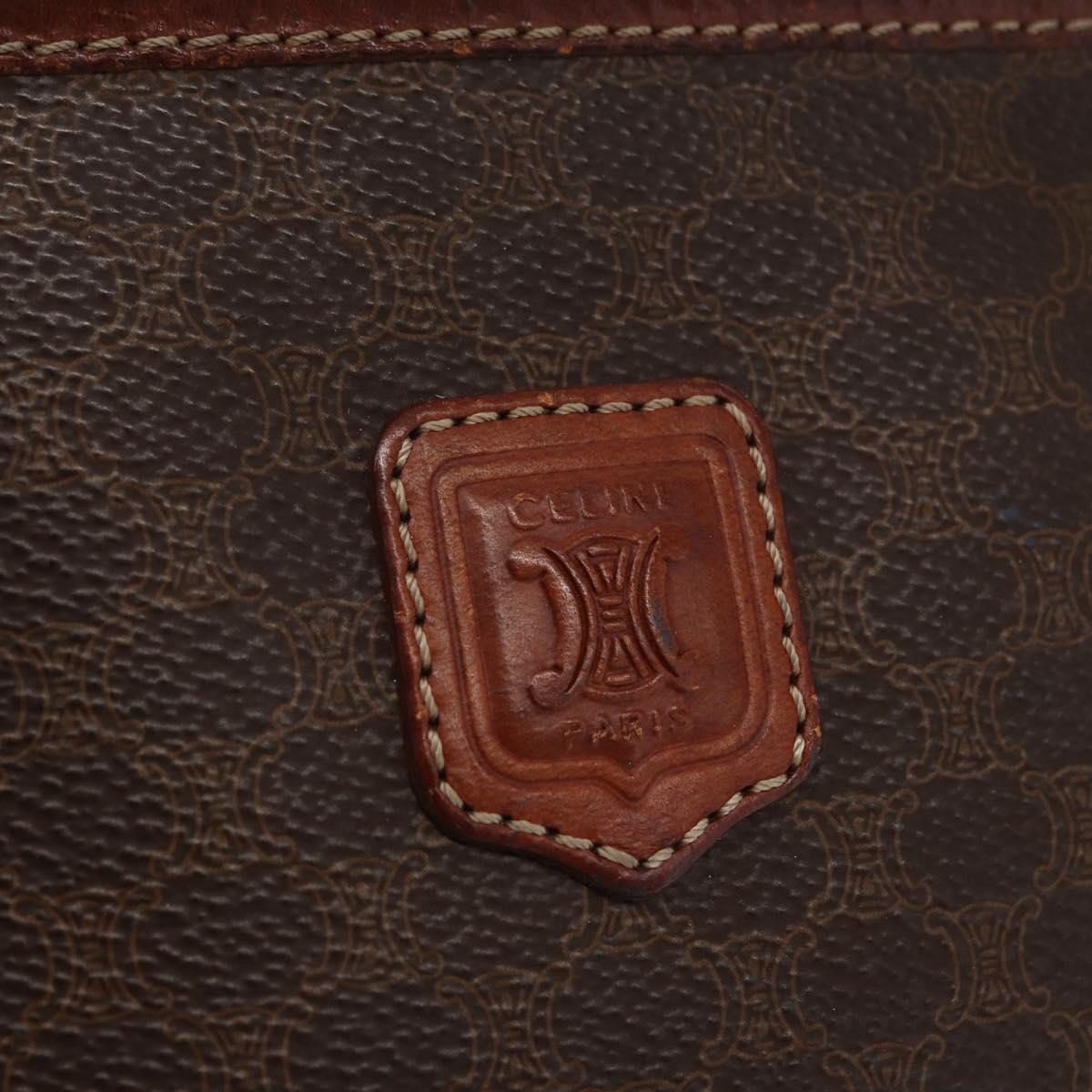 CELINE Macadam Canvas Clutch Bag PVC Brown Gold Auth 166650