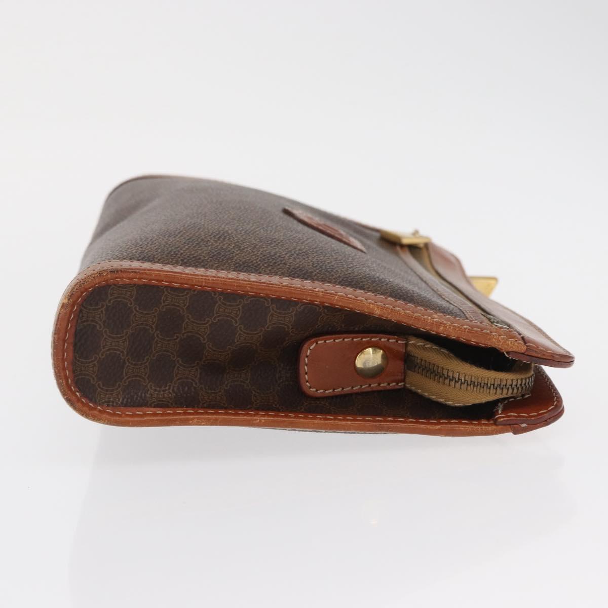 CELINE Macadam Canvas Clutch Bag PVC Brown Gold Auth 166650