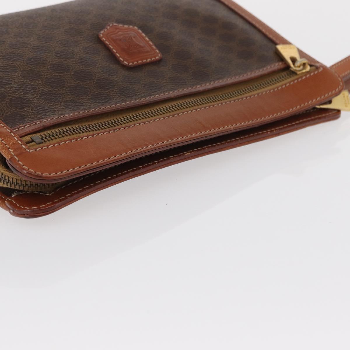 CELINE Macadam Canvas Clutch Bag PVC Brown Gold Auth 166650