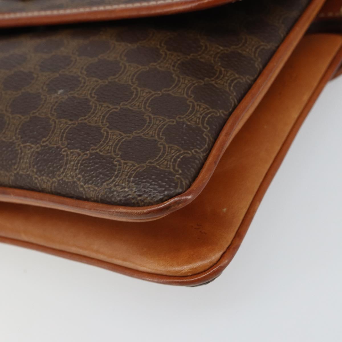 CELINE Macadam Canvas Shoulder Bag PVC Brown Gold Auth 166651