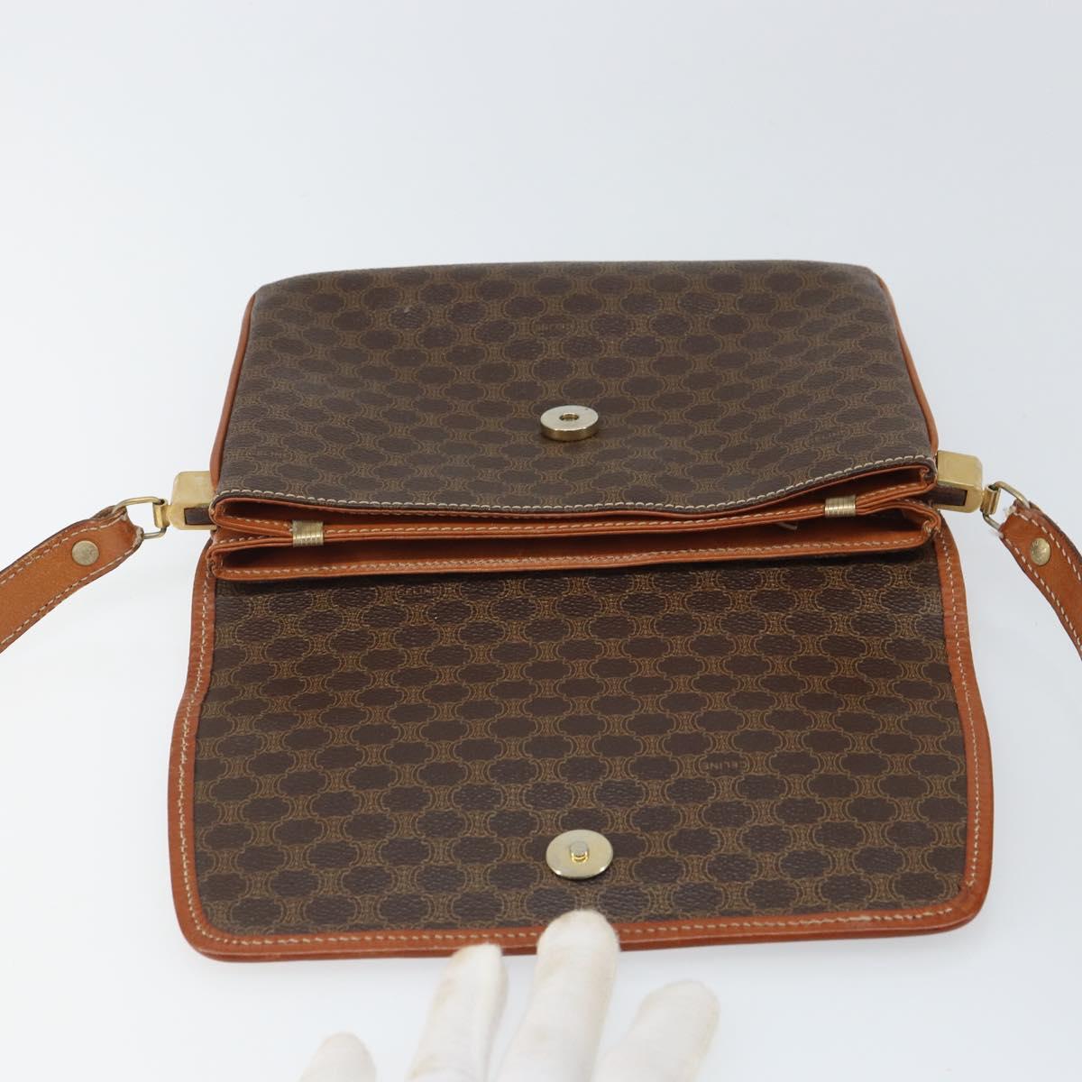CELINE Macadam Canvas Shoulder Bag PVC Brown Gold Auth 166651