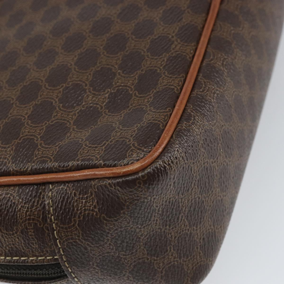 CELINE Macadam Canvas Pouch PVC Leather Brown Auth 166653
