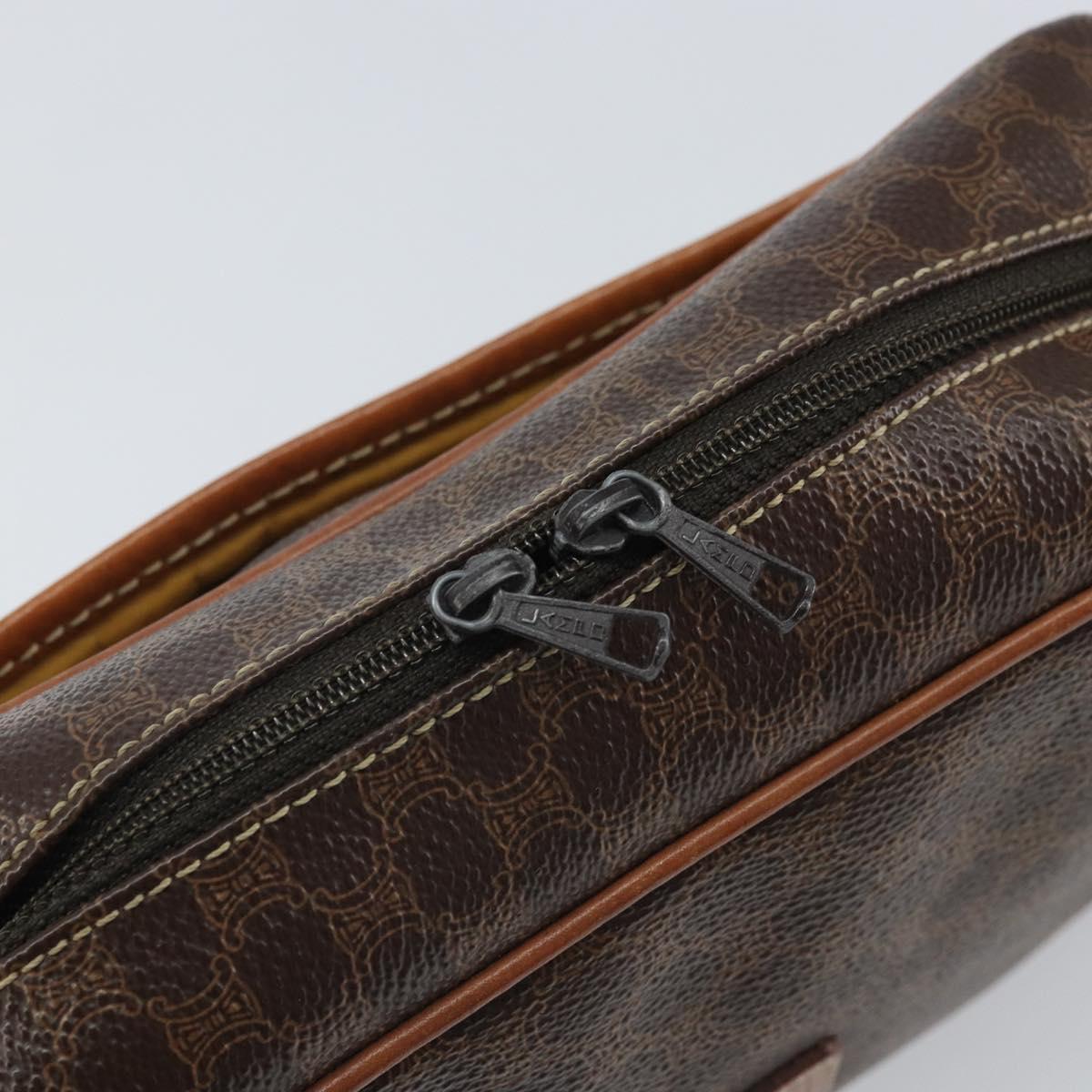 CELINE Macadam Canvas Pouch PVC Leather Brown Auth 166653