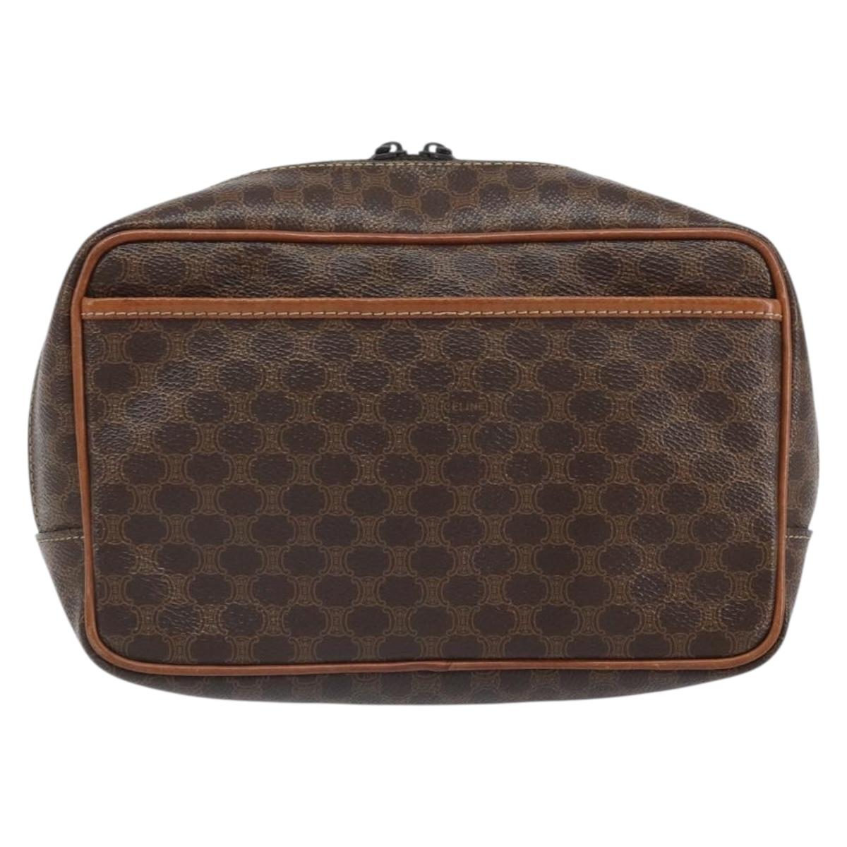 CELINE Macadam Canvas Pouch PVC Leather Brown Auth 166653