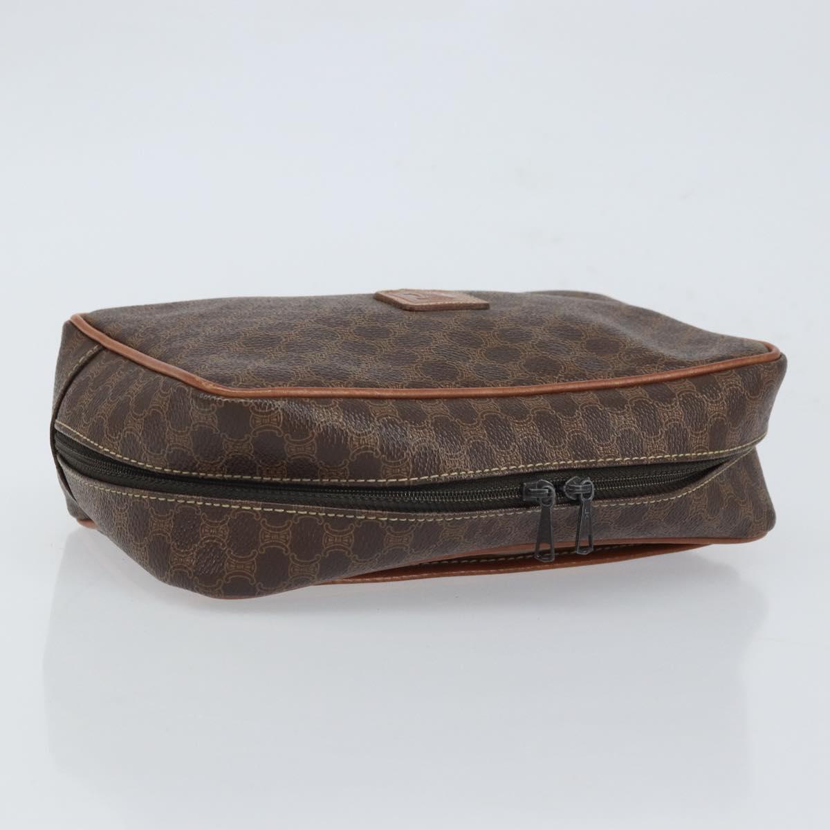 CELINE Macadam Canvas Pouch PVC Leather Brown Auth 166653