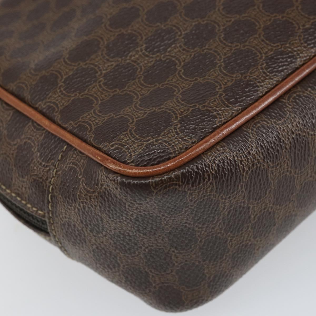 CELINE Macadam Canvas Pouch PVC Leather Brown Auth 166653