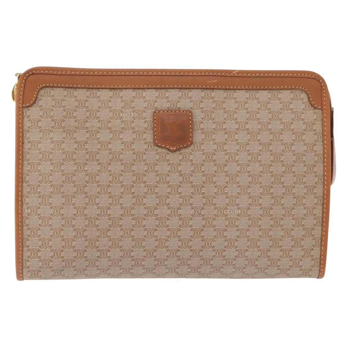 CELINE Macadam Canvas Clutch Bag PVC Beige Gold Auth 166654