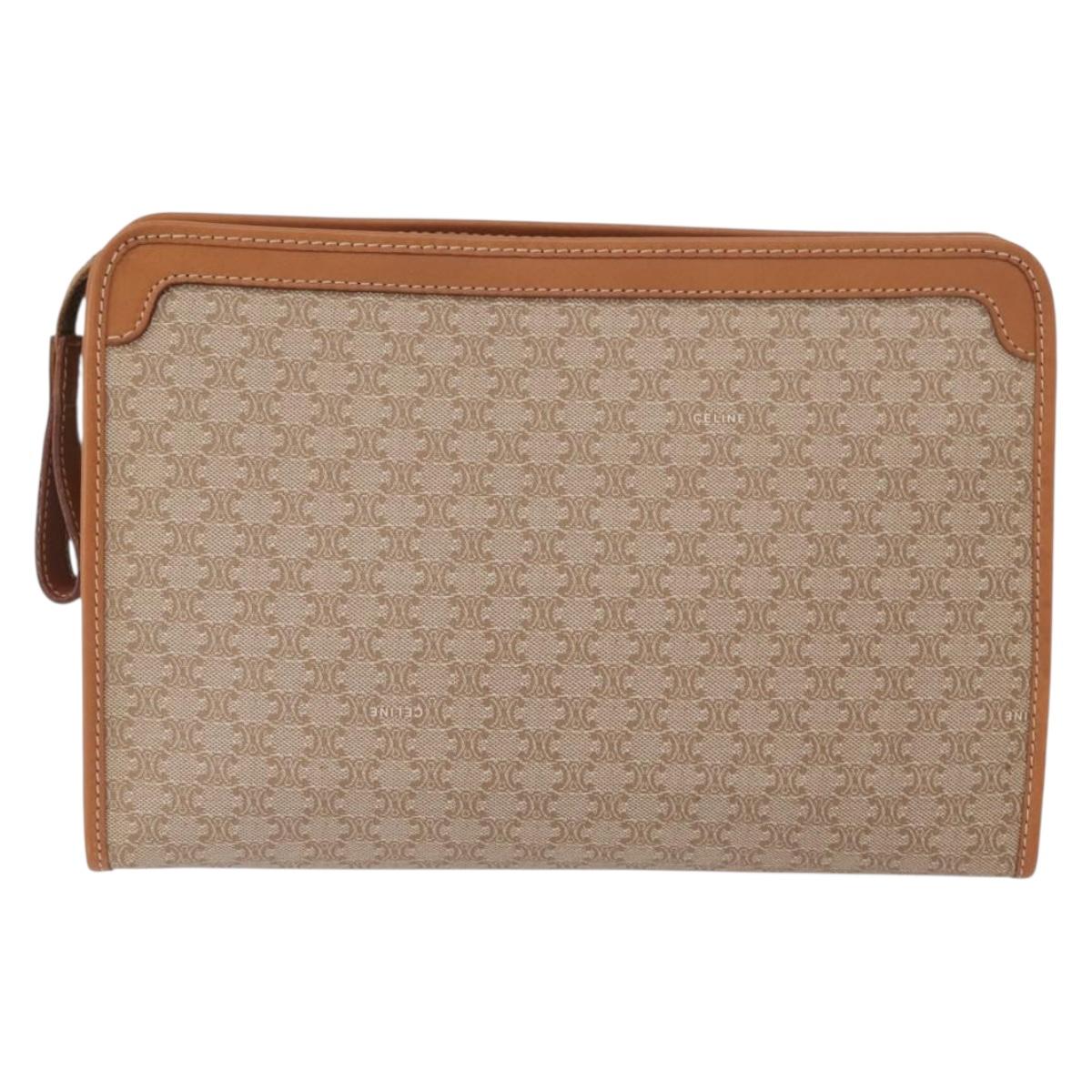 CELINE Macadam Canvas Clutch Bag PVC Beige Gold Auth 166654