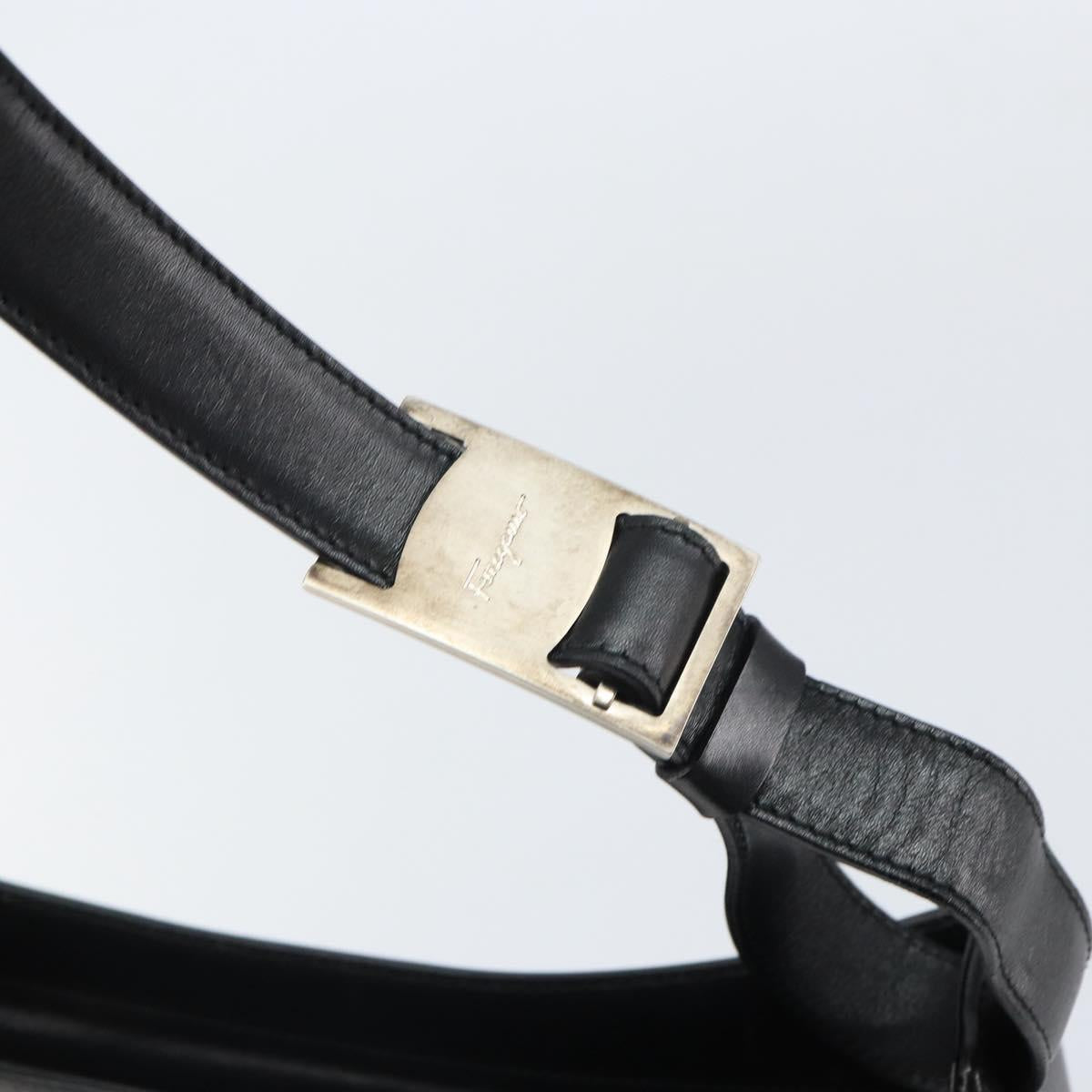 Salvatore Ferragamo Shoulder Bag Leather Black Silver Auth 166658