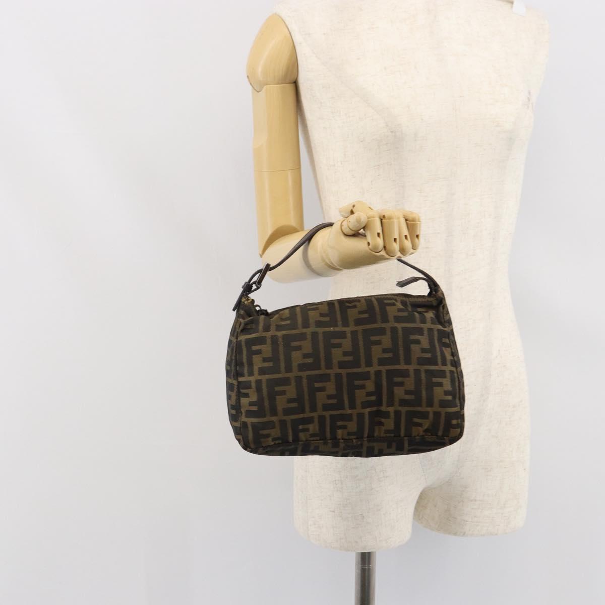 FENDI Zucca Canvas Hand Bag Black Brown Auth 166660