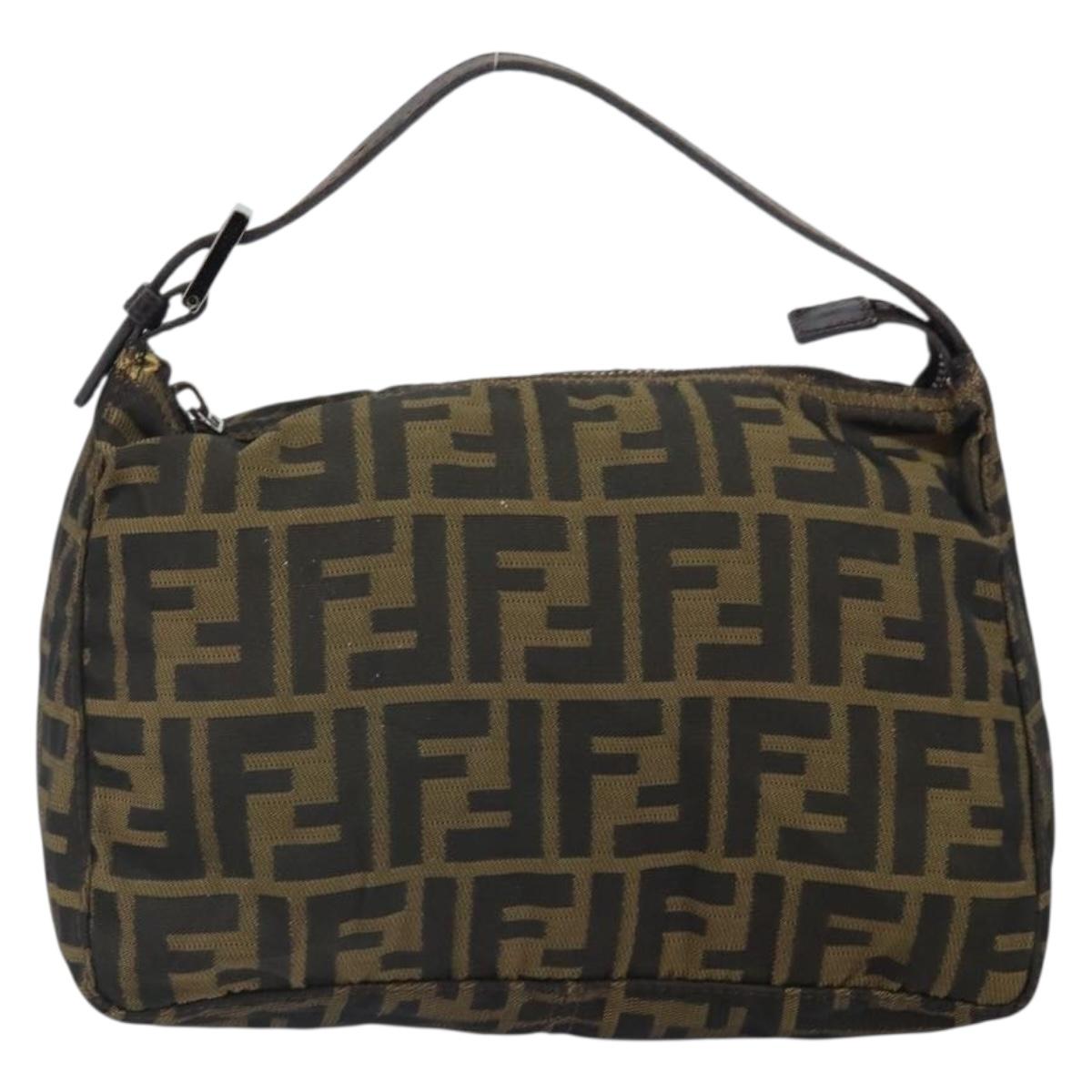 FENDI Zucca Canvas Hand Bag Black Brown Auth 166660