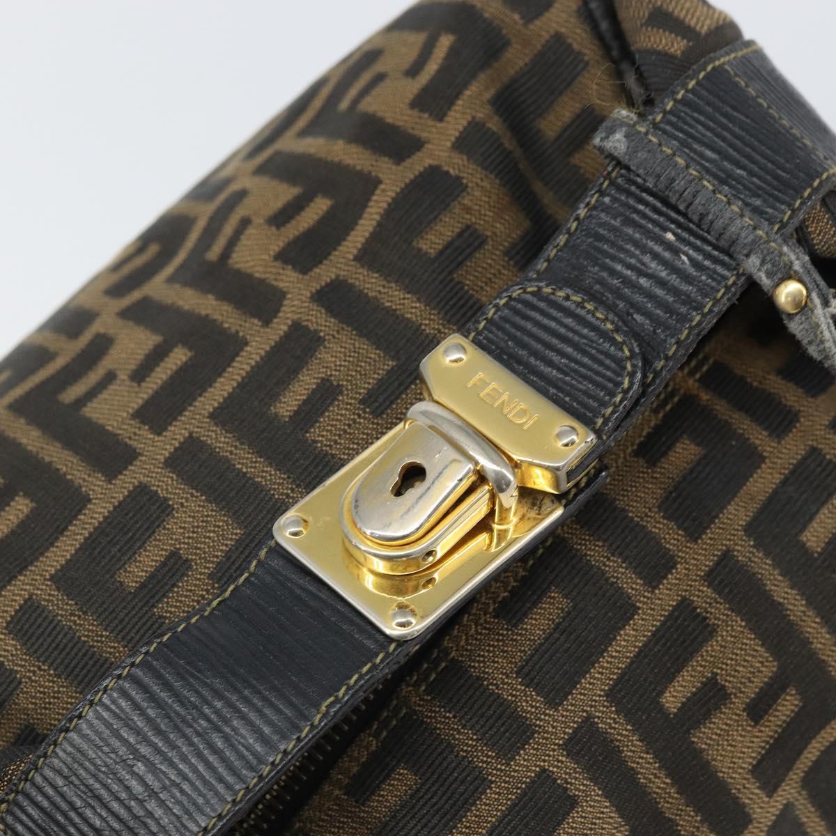 FENDI Zucca Canvas Vanity Pouch Black Brown Auth 166661