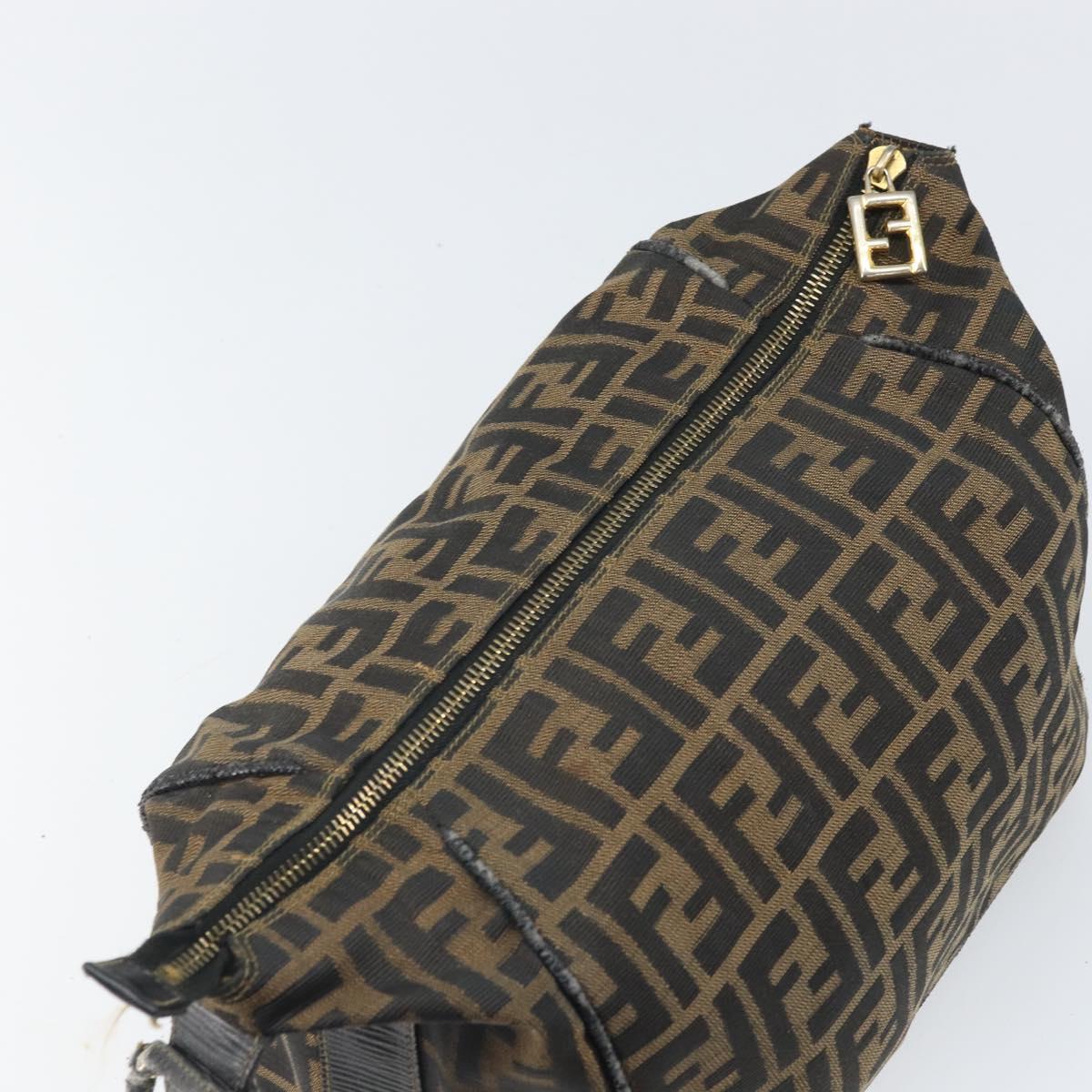 FENDI Zucca Canvas Vanity Pouch Black Brown Auth 166661