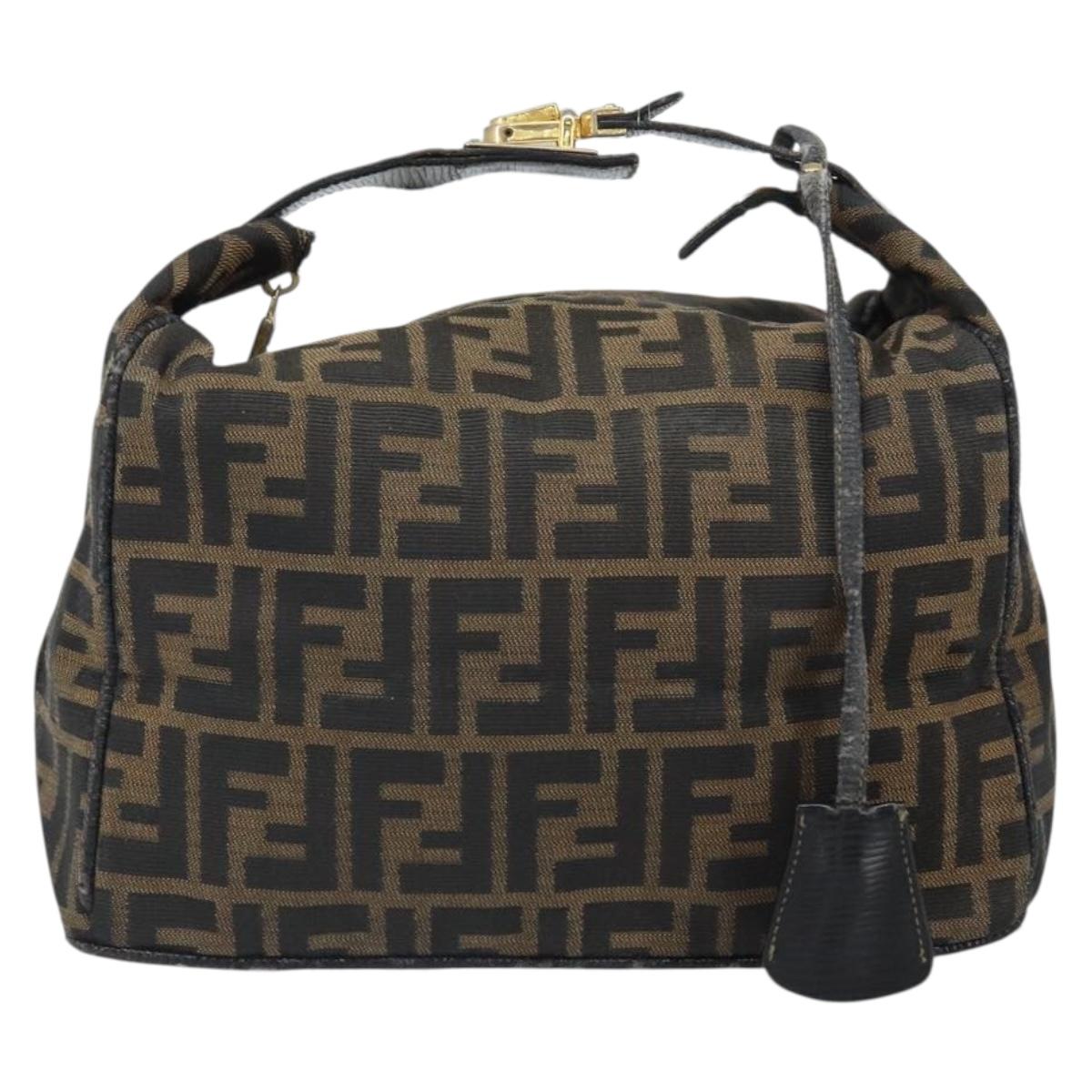 FENDI Zucca Canvas Vanity Pouch Black Brown Auth 166661