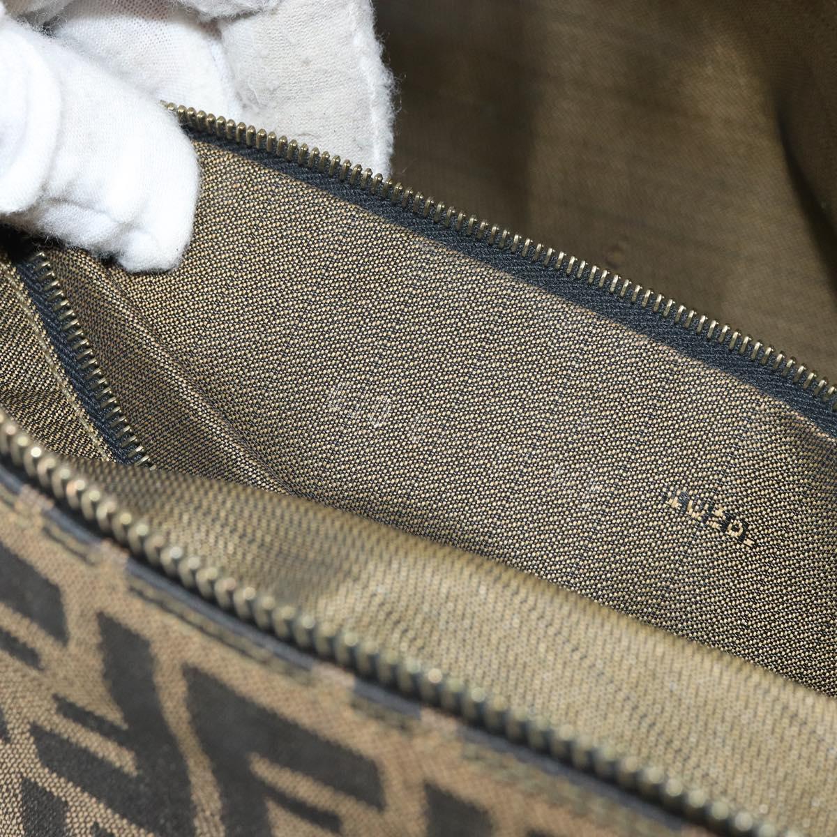 FENDI Zucca Canvas Vanity Pouch Black Brown Auth 166661