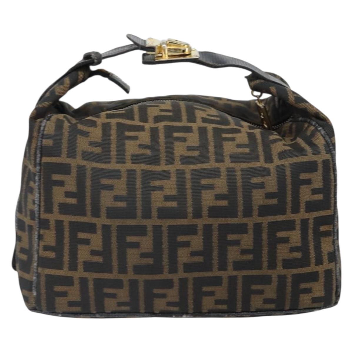 FENDI Zucca Canvas Vanity Pouch Black Brown Auth 166661