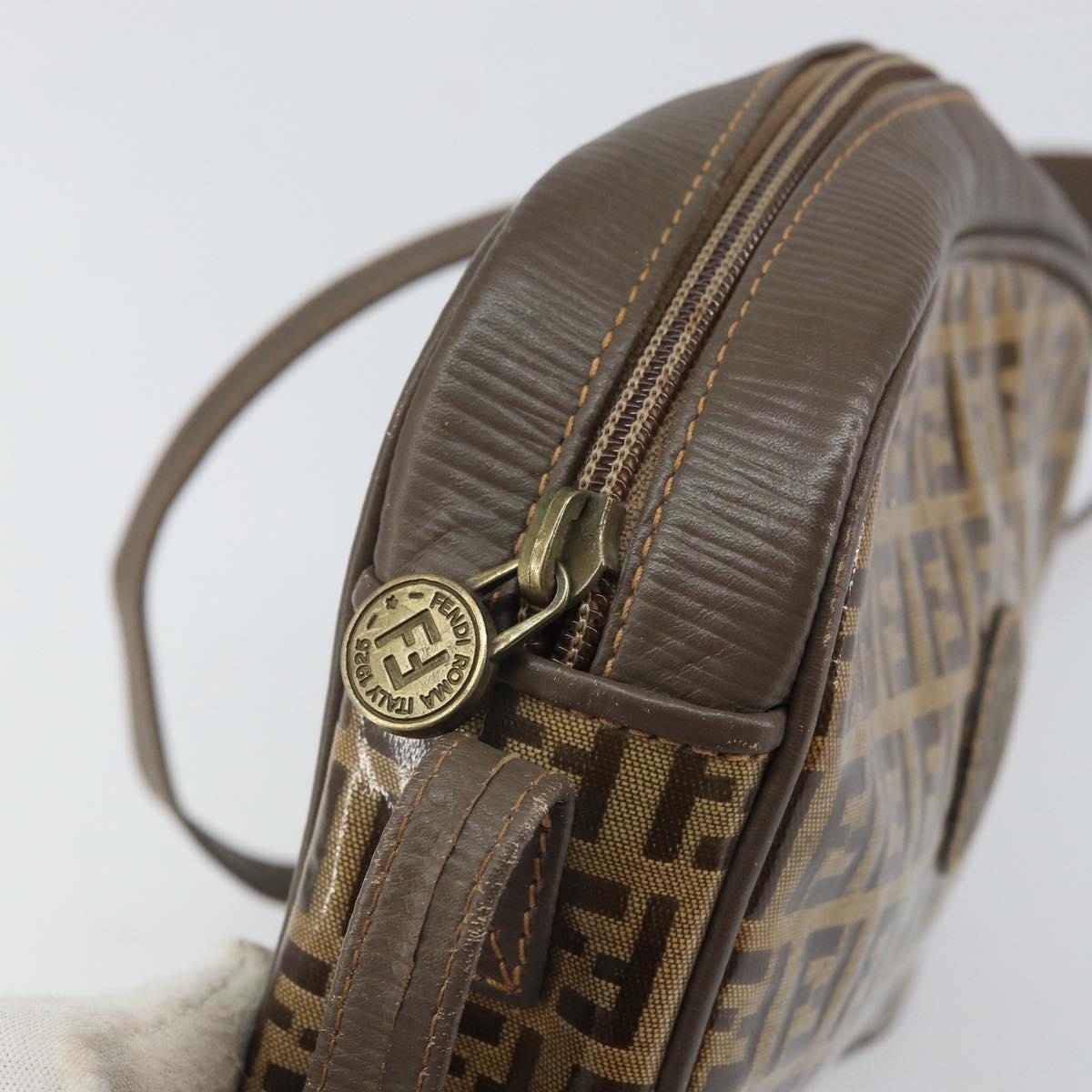 FENDI Zucchino Canvas Shoulder Bag Beige Auth 166662