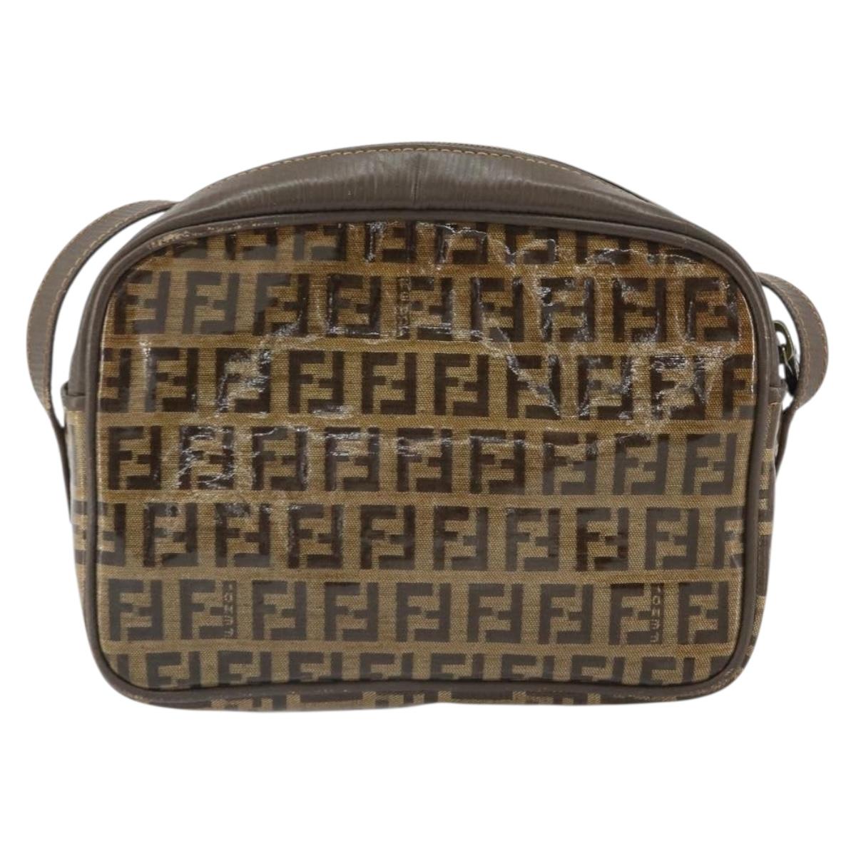FENDI Zucchino Canvas Shoulder Bag Beige Auth 166662