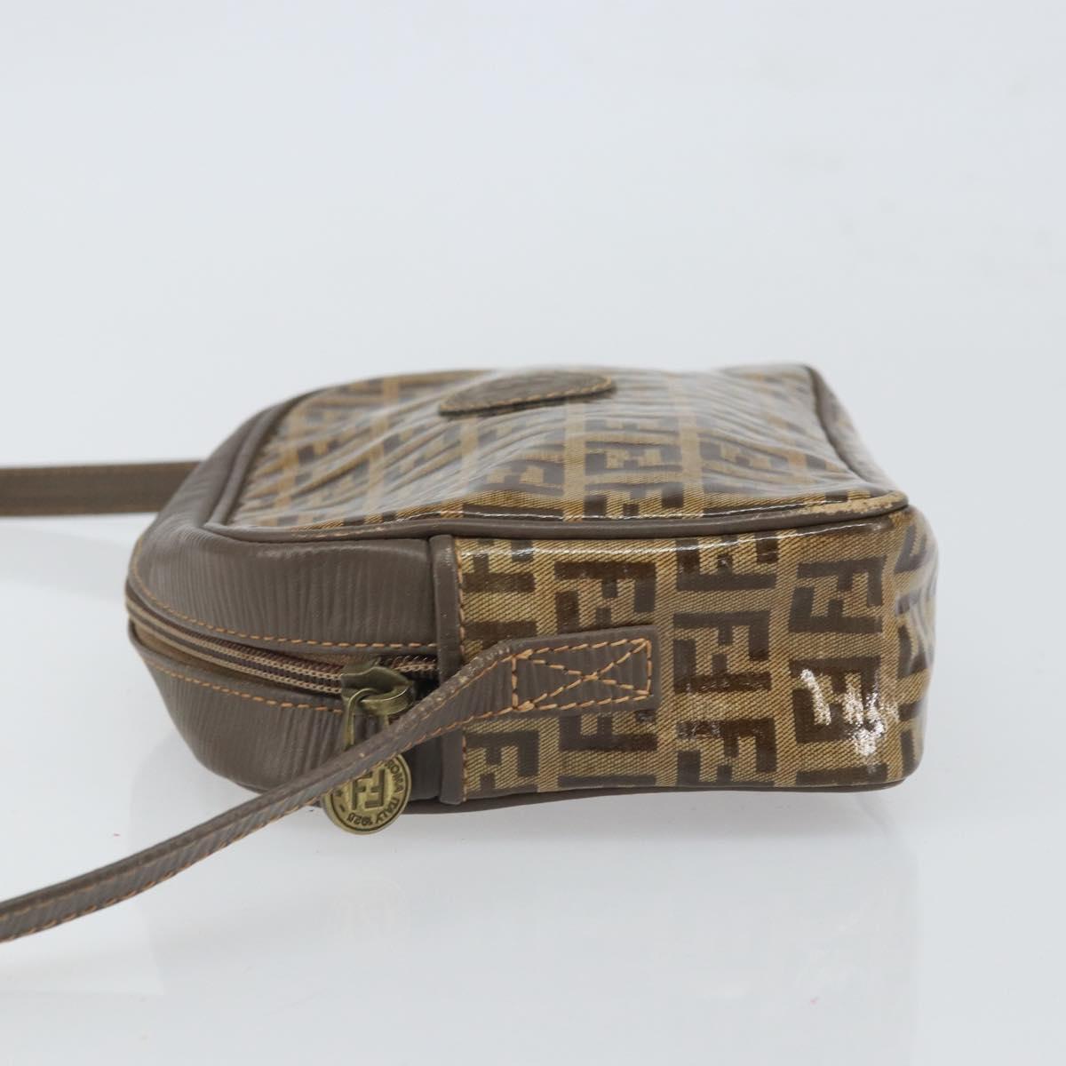 FENDI Zucchino Canvas Shoulder Bag Beige Auth 166662