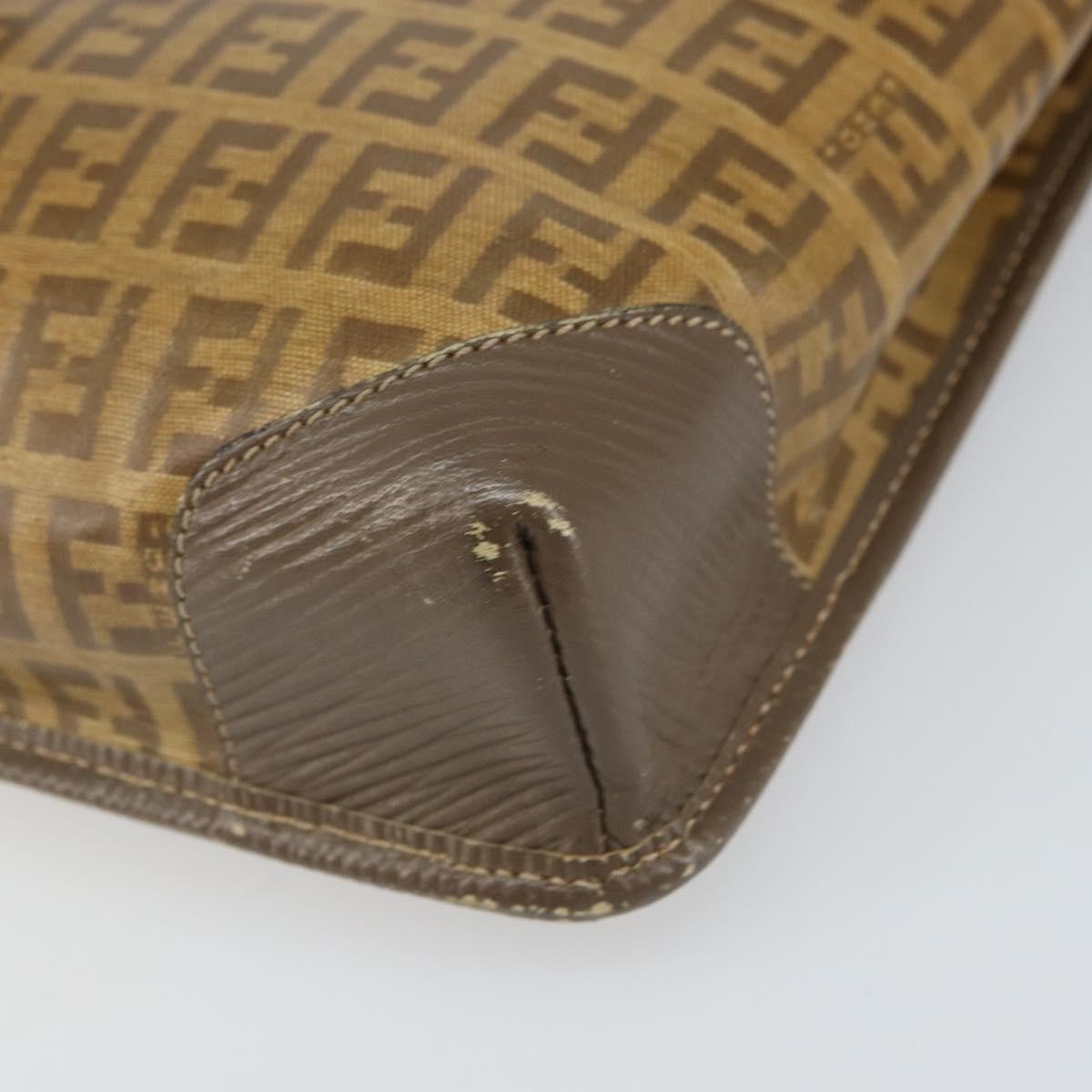 FENDI Zucchino Canvas Shoulder Bag Beige Gold Auth 166663
